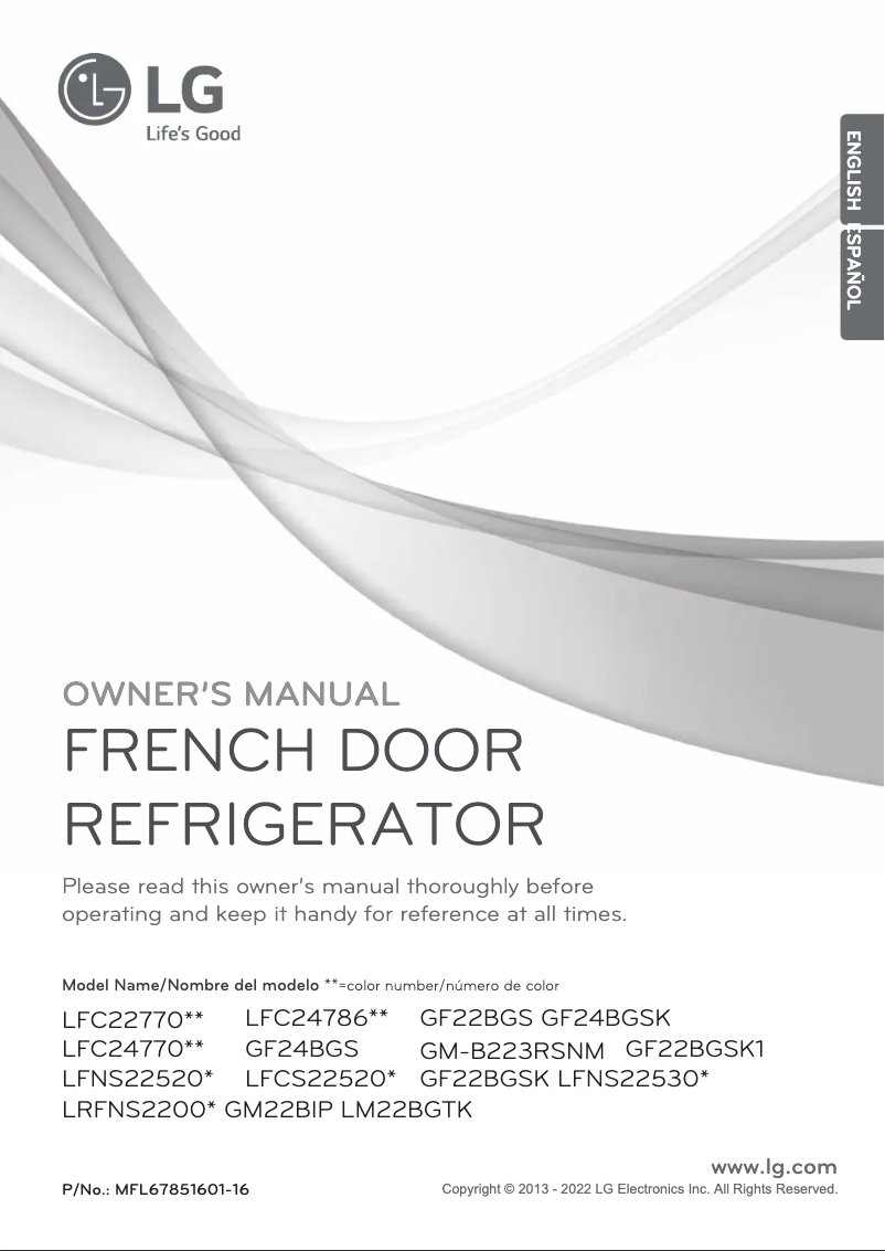 Page 1 de la notice Manuel utilisateur LG LFCS22520W