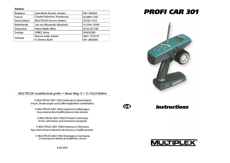 Imagen de la primera página del manual del dispositivo PROFI CAR 301