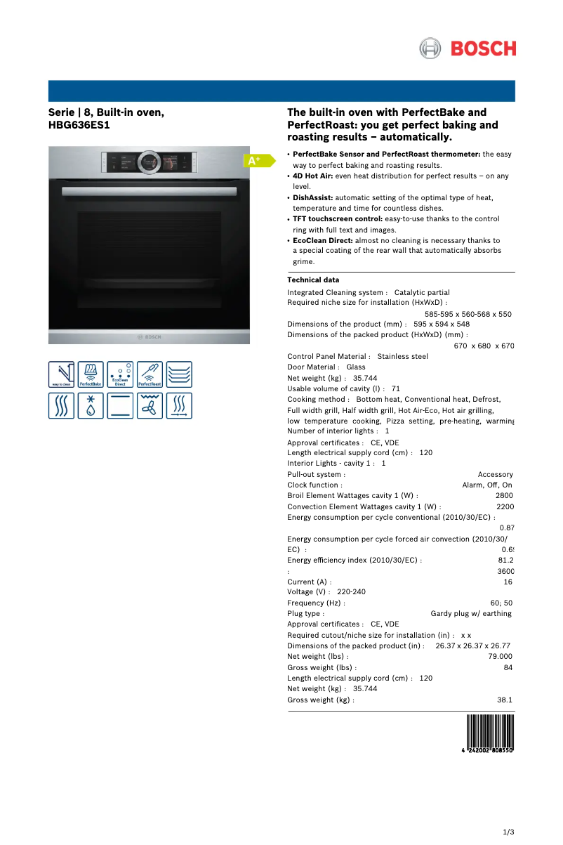 Page n°1 - Fiche technique Bosch HBG636ES1