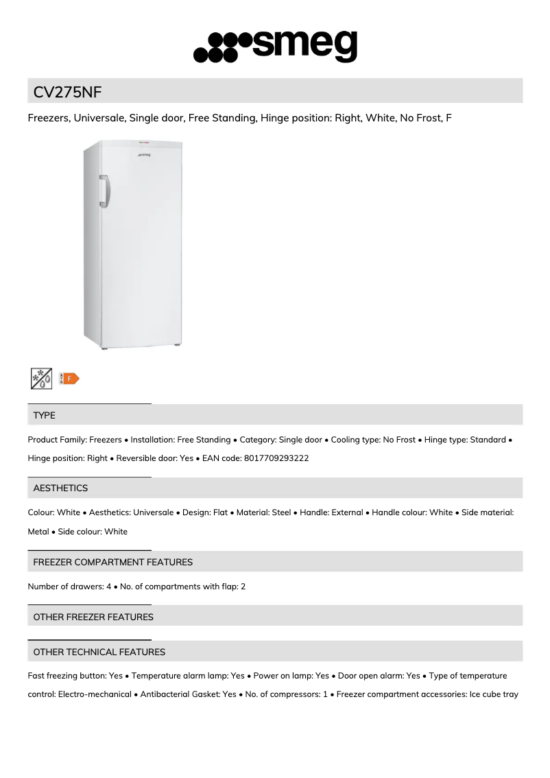 Page 1 de la notice Brochure Smeg CV275NF