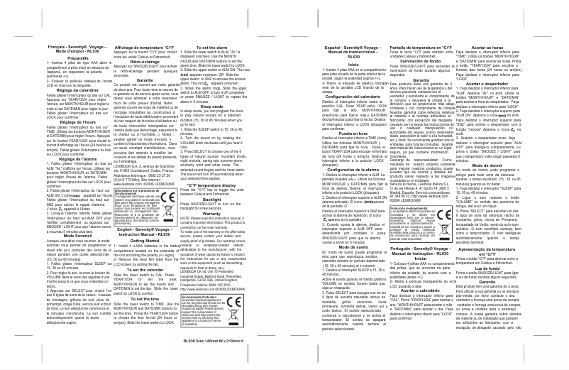 Image de la première page du manuel de l'appareil Serenity RL930