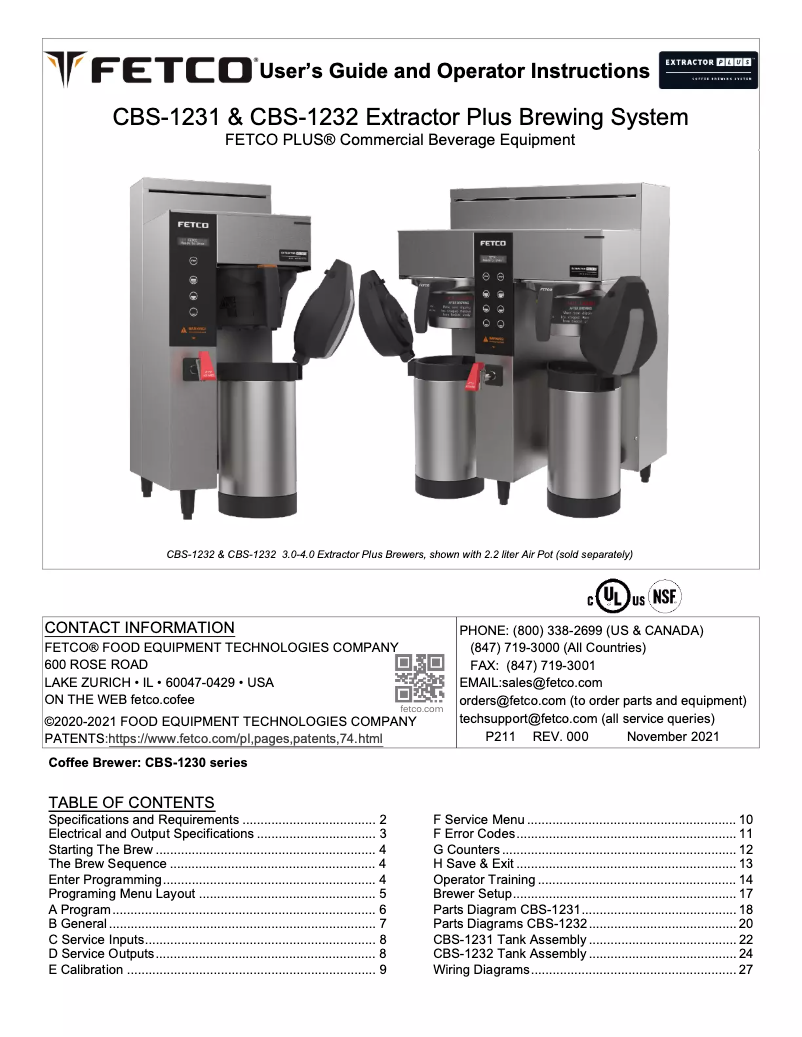 Page 1 de la notice Manuel utilisateur Fetco CBS-1232