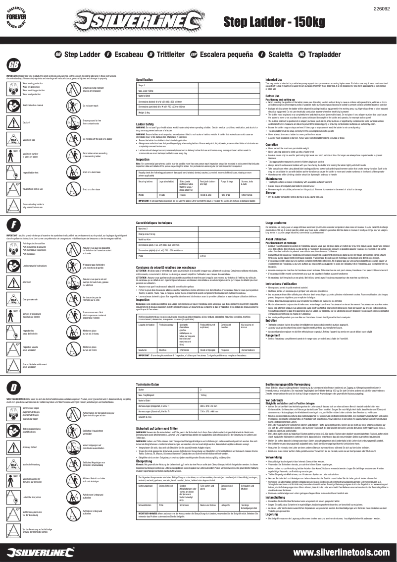 Page n°1 - Manuel utilisateur Silverline 226092