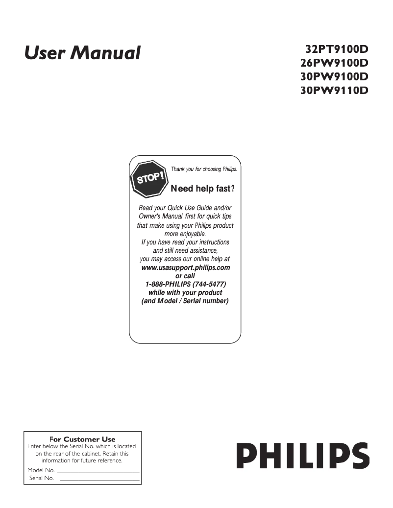 Page n°1 - Manuel utilisateur Philips 26PW9100D