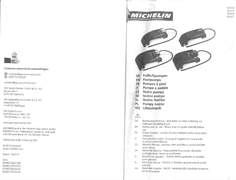Page n°1 - Manuel utilisateur Michelin 92419