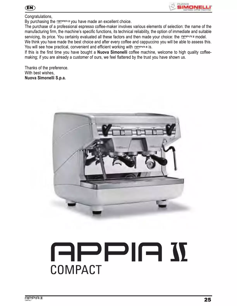 Page n°1 - Manuel utilisateur Nuova Simonelli Appia ll Compact