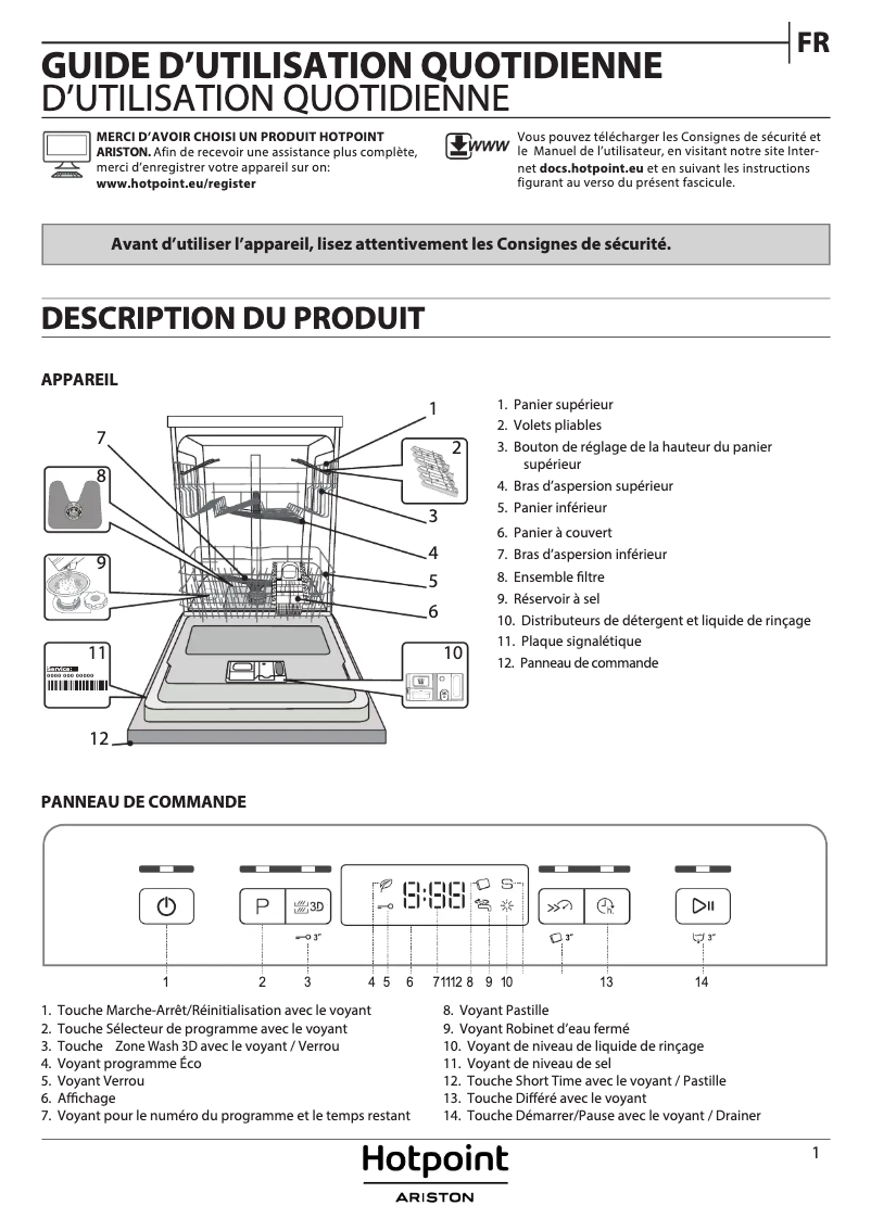 Page 1 de la notice Manuel utilisateur Hotpoint HFC 3T141 WC SB