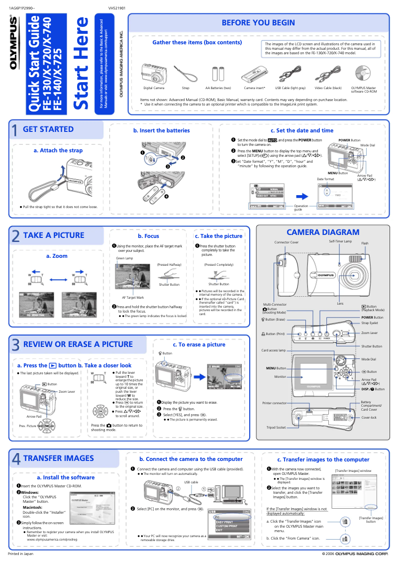 Page 1 de la notice Guide de démarrage rapide Olympus FE-140