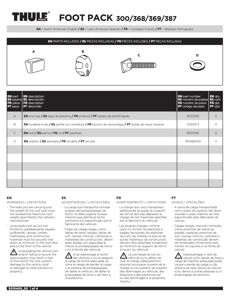 Page 1 de la notice Manuel utilisateur Thule Foot Pack 387