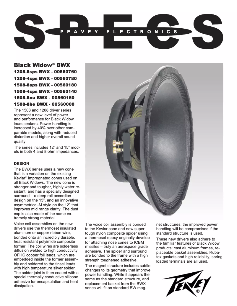 Page n°1 - Fiche technique Peavey 1208-8 SPS BWX RB