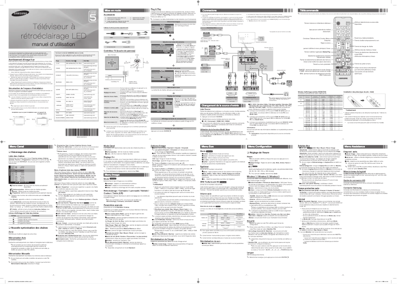 Page 1 de la notice Manuel utilisateur Samsung UA40EH5030R