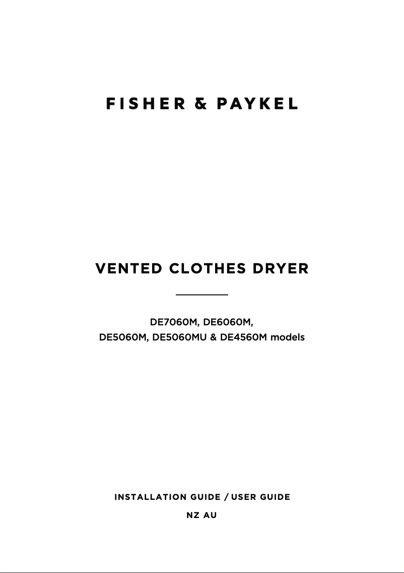 Page 1 de la notice Manuel utilisateur Fisher & Paykel DE6060M1
