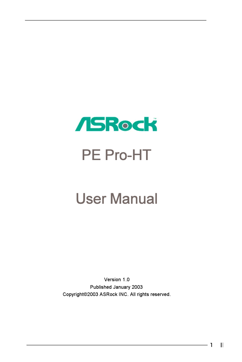 Page 1 de la notice Manuel utilisateur Asrock PE PRO-HT