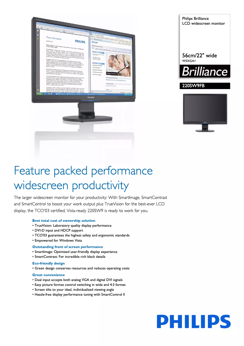 First page image of the manual for Brilliance 220SW9FB