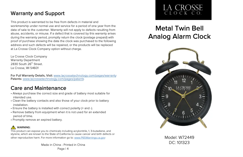 Page n°1 - Manuel utilisateur La Crosse Technology W72449