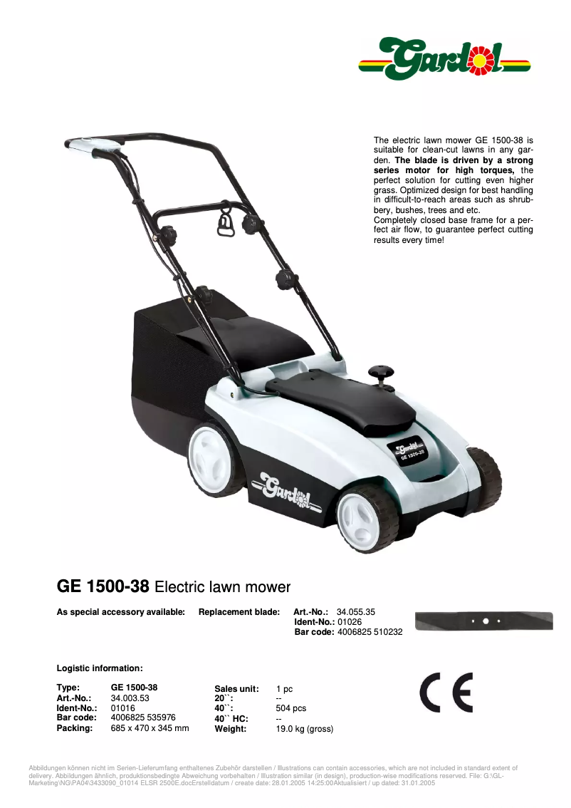 Page 1 de la notice Manuel utilisateur Gardol GE 1500-38