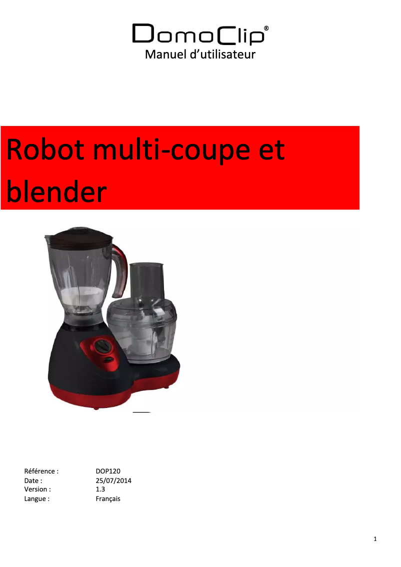 Page 1 de la notice Manuel utilisateur Domoclip DOP120