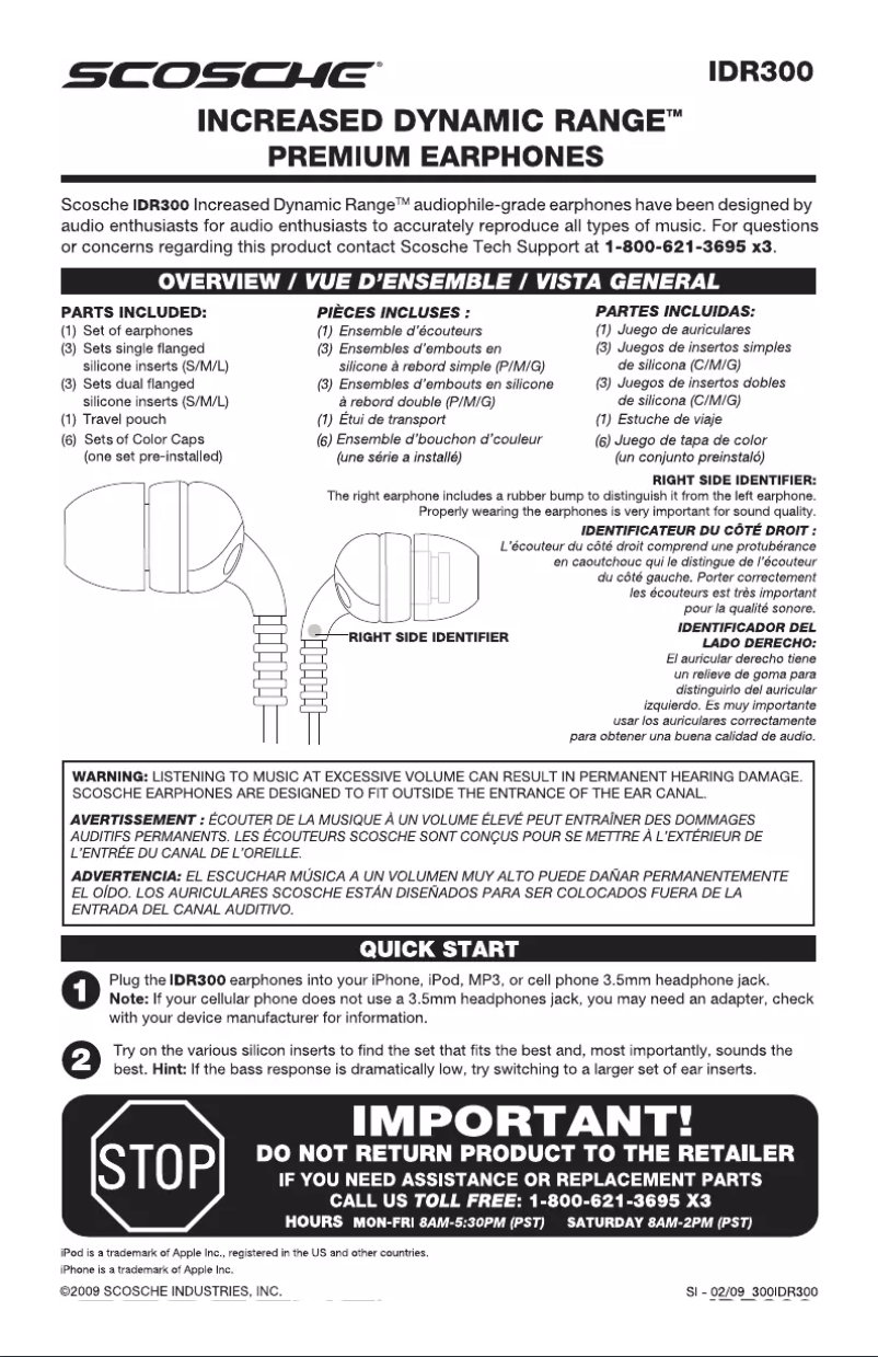 Page 1 de la notice Manuel utilisateur Scosche IDR400m
