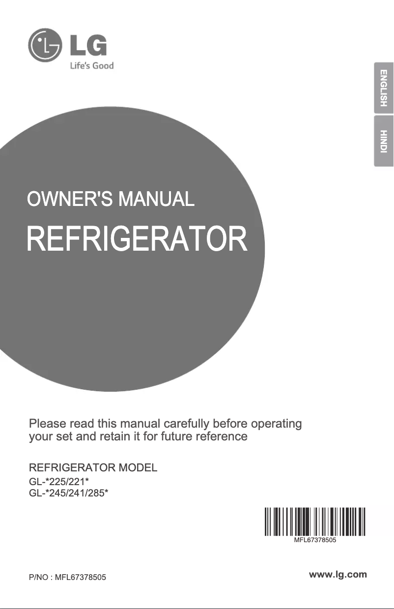 Page 1 de la notice Manuel utilisateur LG GL-B285BGSN