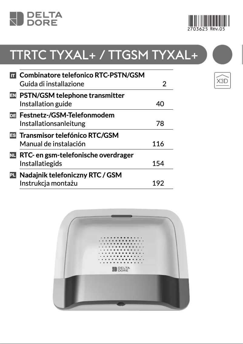 Page 1 de la notice Guide d'installation Delta Dore Tyxal+ TTGSM