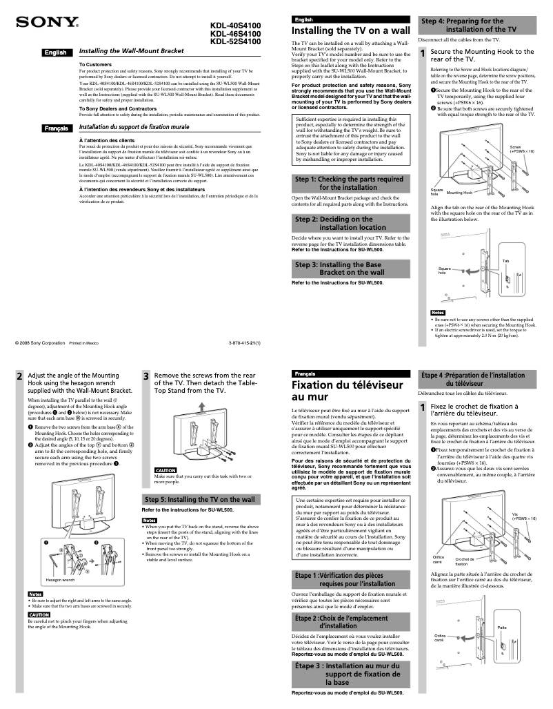 Page n°1 - Manuel utilisateur Sony Bravia KDL-46S4100