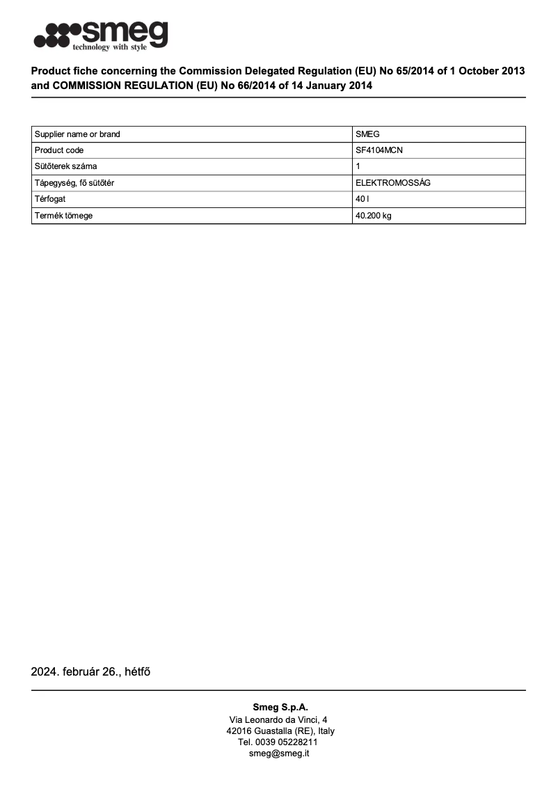 Página 1 del manual Ficha técnica Smeg SF4104MCN