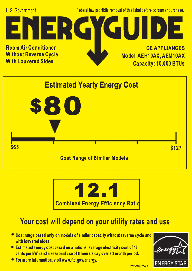 Página 1 del manual Etiqueta energética GE AEH10AX