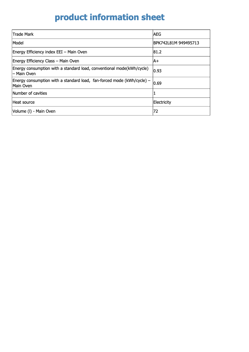 Page n°1 - Fiche technique AEG BPK742L81M
