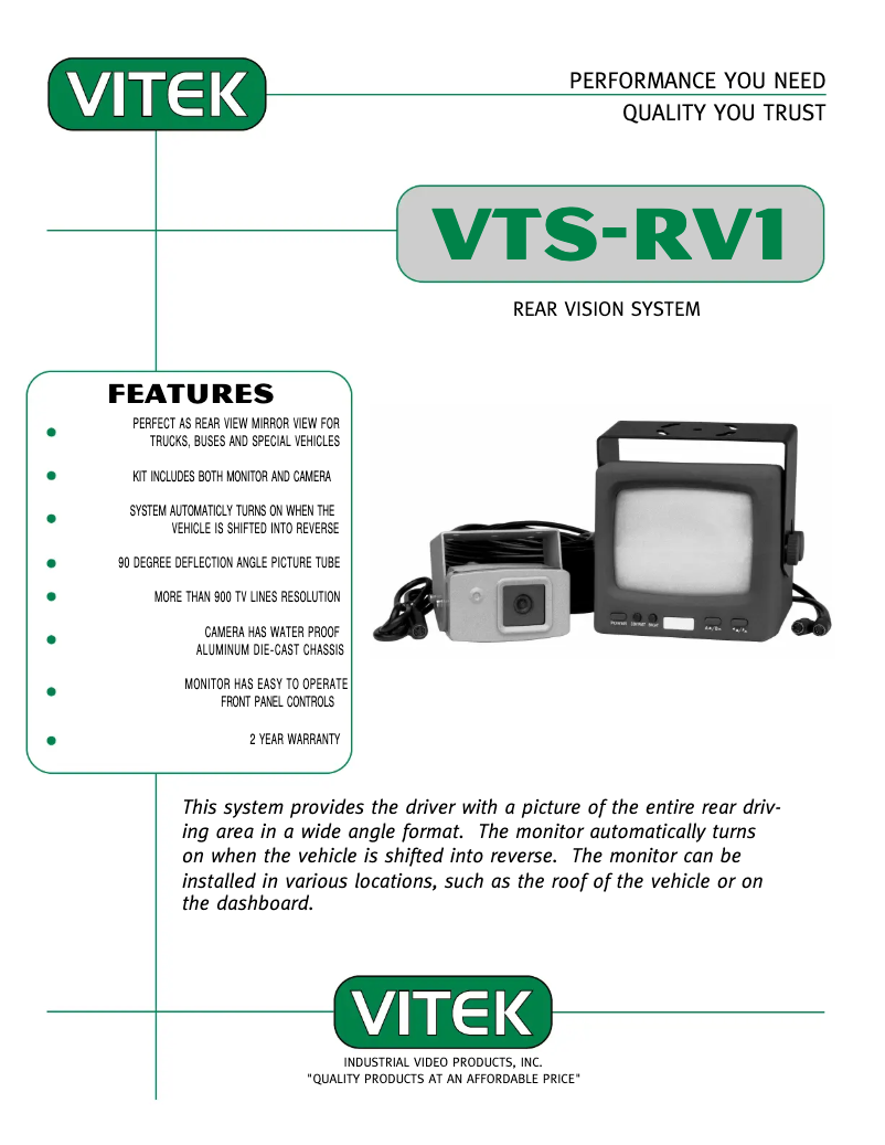 Page n°1 - Manuel utilisateur Vitek VTS-RV1