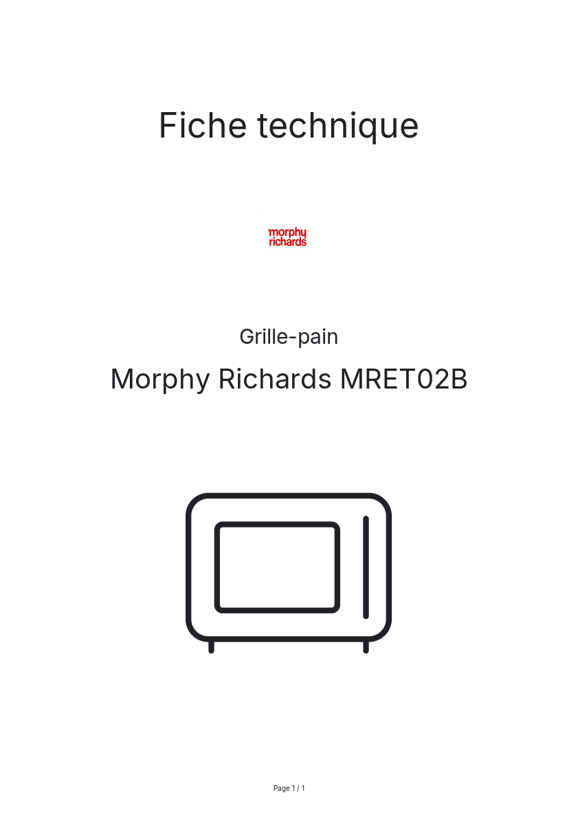 Page n°1 - Fiche technique Morphy Richards MRET02B