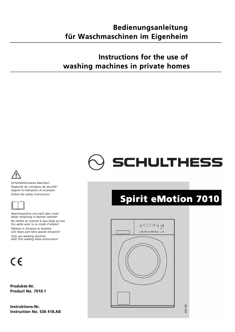 Page 1 de la notice Manuel utilisateur Schulthess Spirit eMotion 7010
