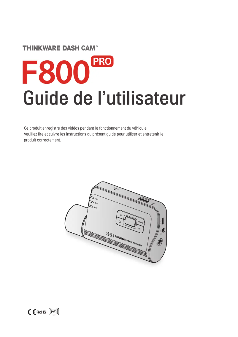 Page 1 de la notice Manuel utilisateur Thinkware F800 Pro