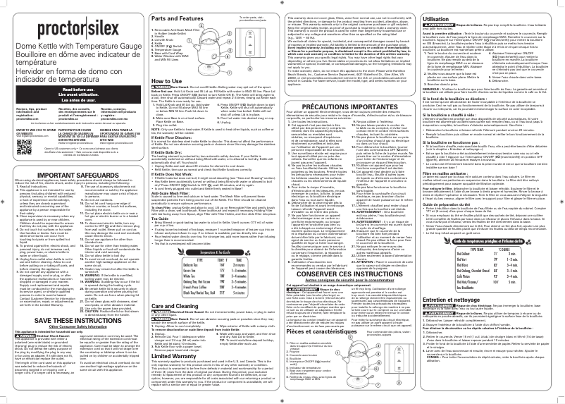Page 1 de la notice Manuel utilisateur Proctor Silex 41035