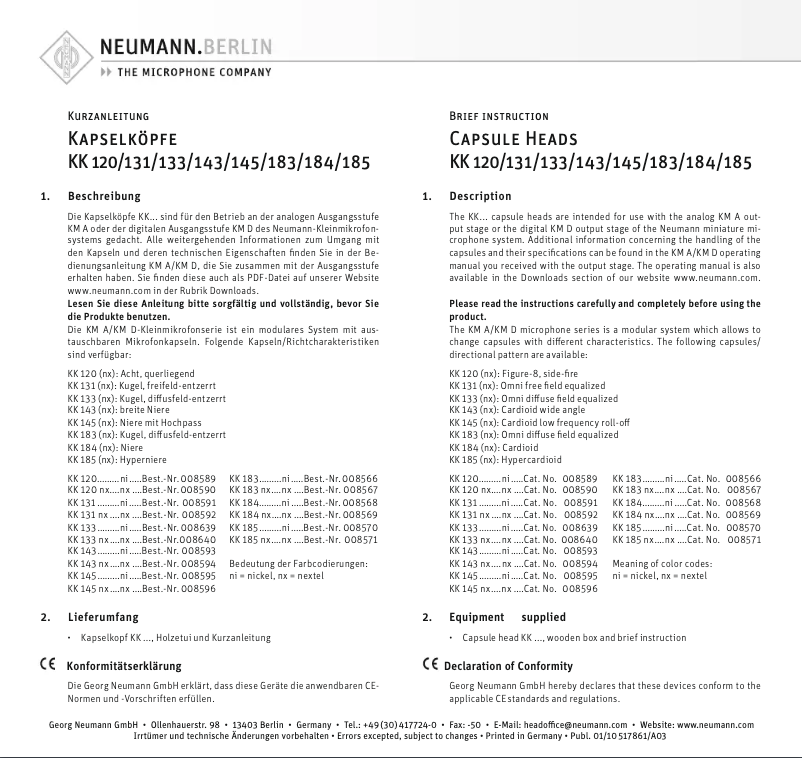 Page n°1 - Manuel utilisateur Neumann KU 80