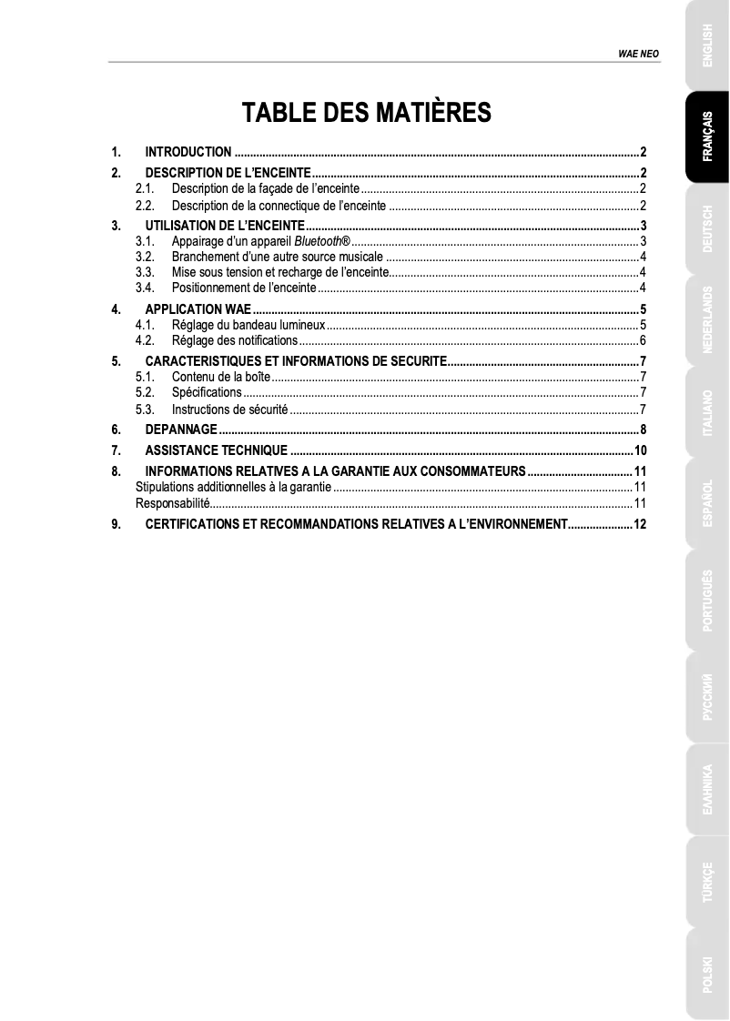 Page 1 de la notice Manuel utilisateur Hercules WAE Neo