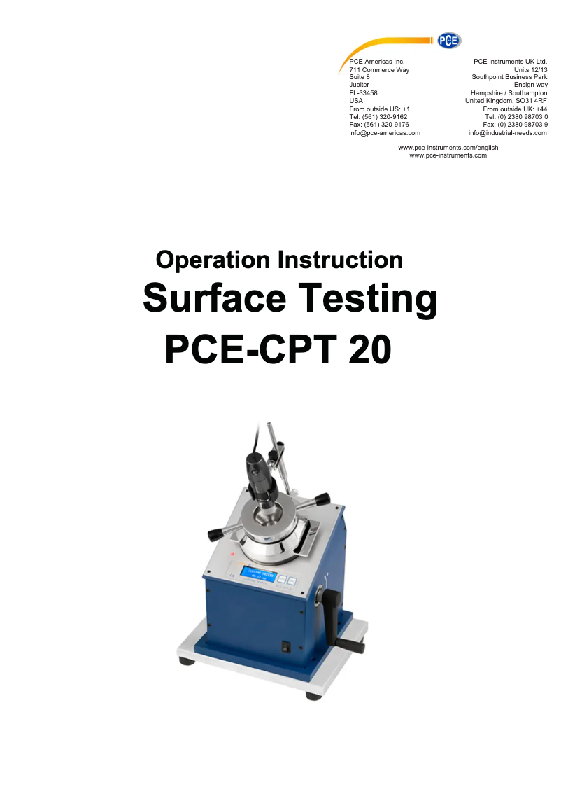Page n°1 - Manuel utilisateur PCE Instruments PCE-CPT 20