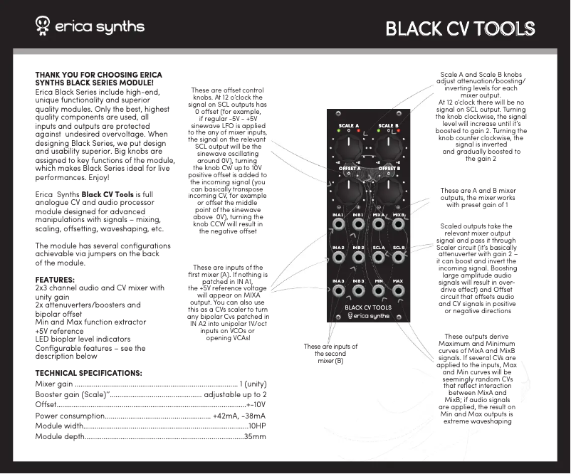 Page n°1 - Manuel utilisateur Erica Synths Black CV Tools