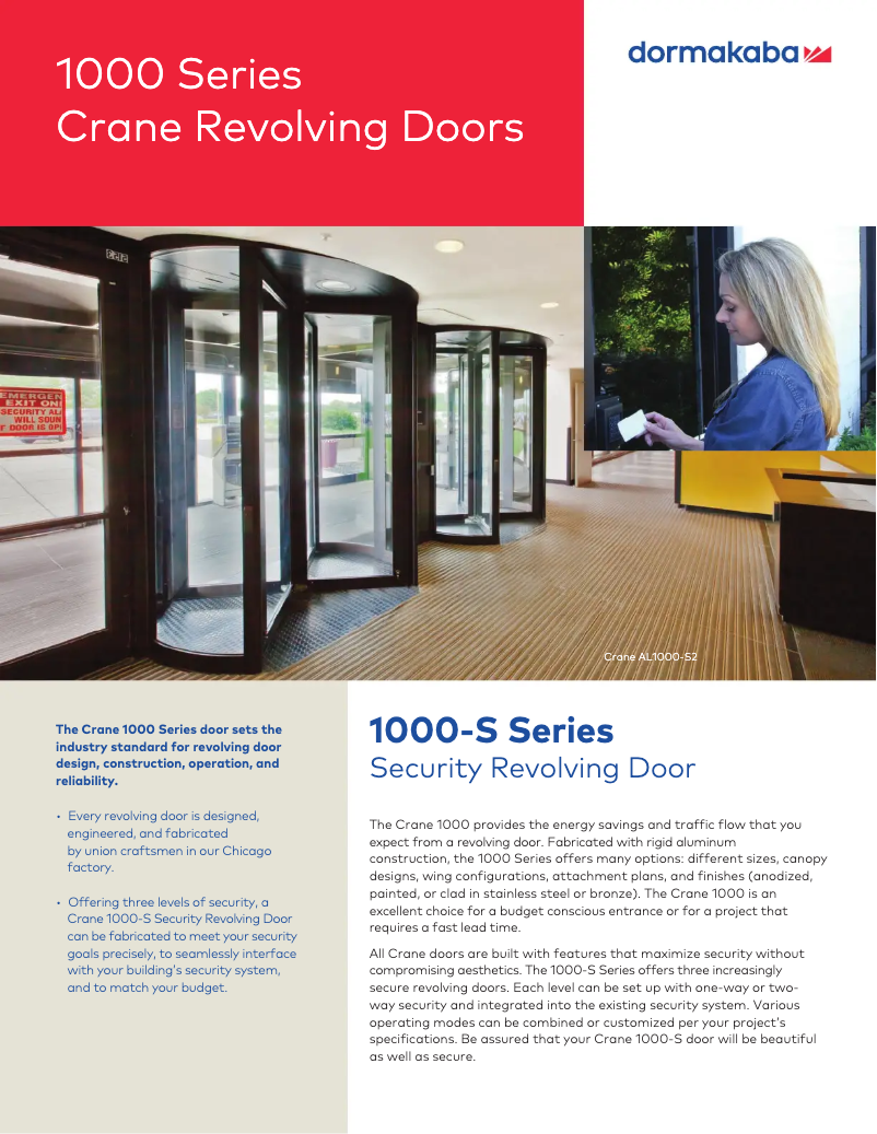 Page 1 de la notice Manuel utilisateur Dormakaba Crane 1000-S