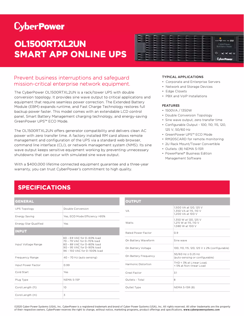 Image de la première page du manuel de l'appareil OL1500RTXL2UN