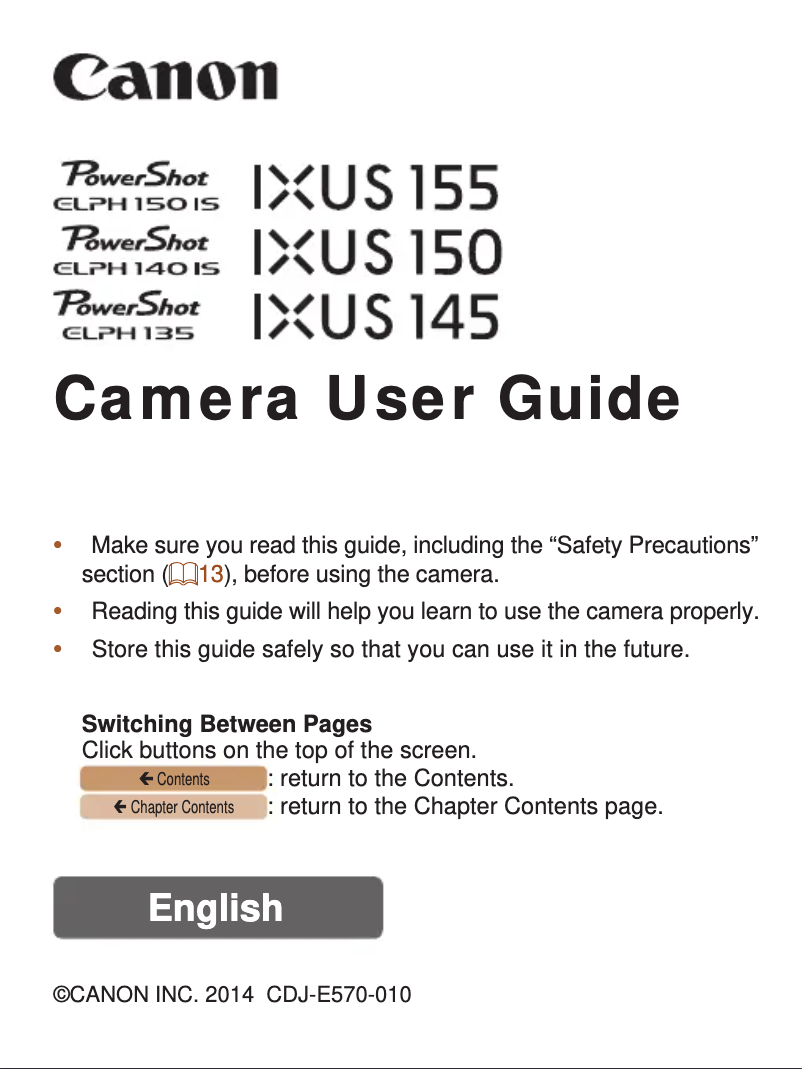 Page 1 de la notice Manuel utilisateur Canon Powershot ELPH 135