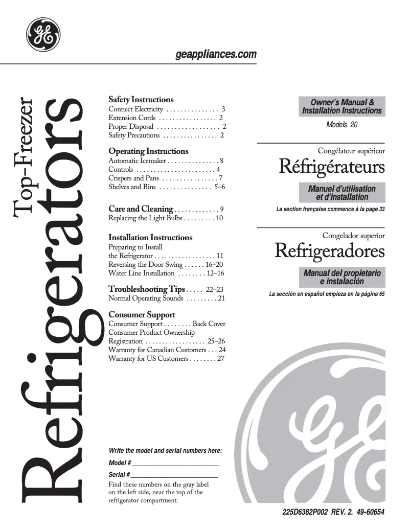 Imagen de la primera página del manual del dispositivo GTH20JBBWW