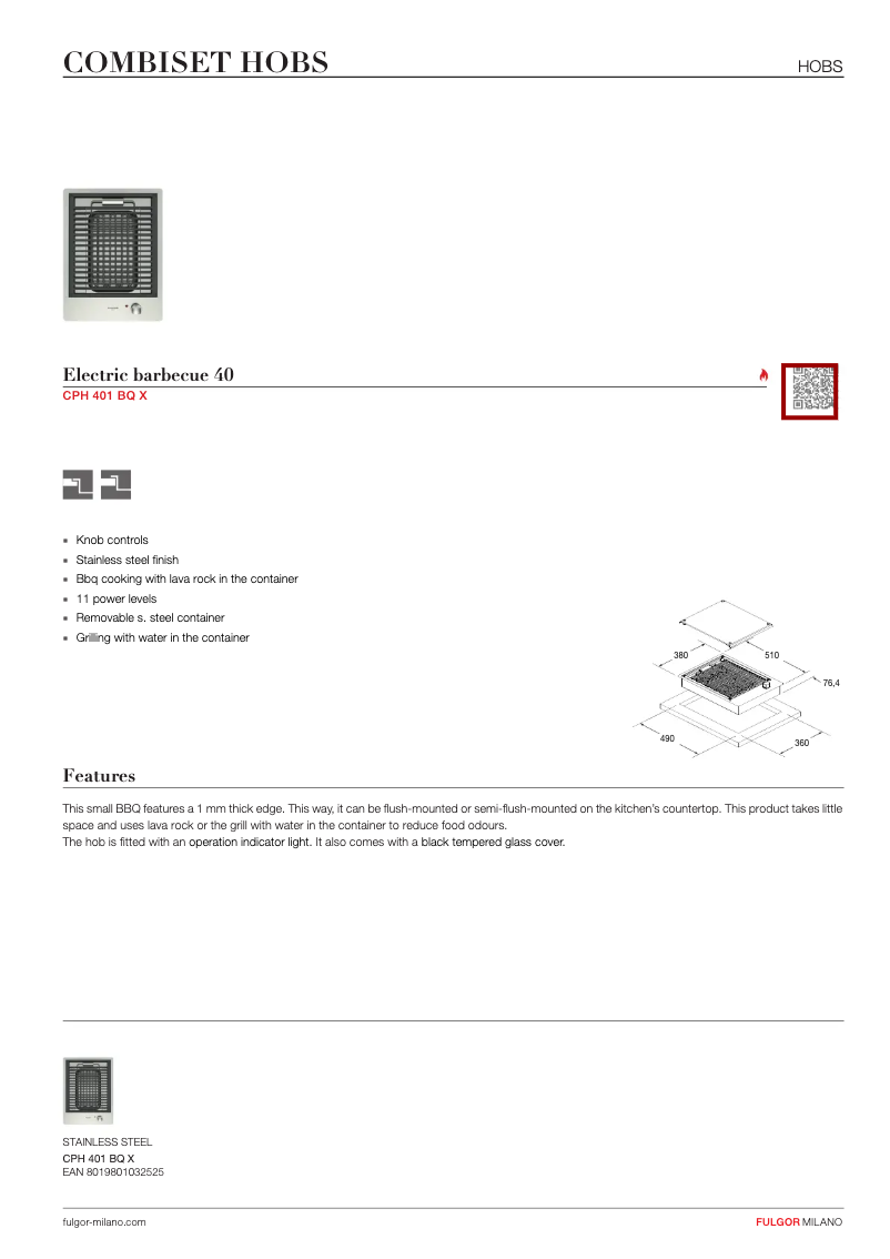 Page n°1 - Fiche technique Fulgor Milano CPH 401 BQ X
