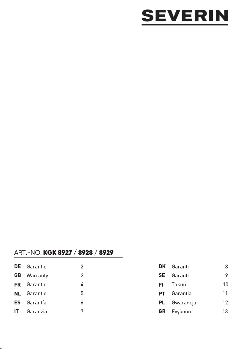Page n°1 - Informations de garantie Severin RKG 8928
