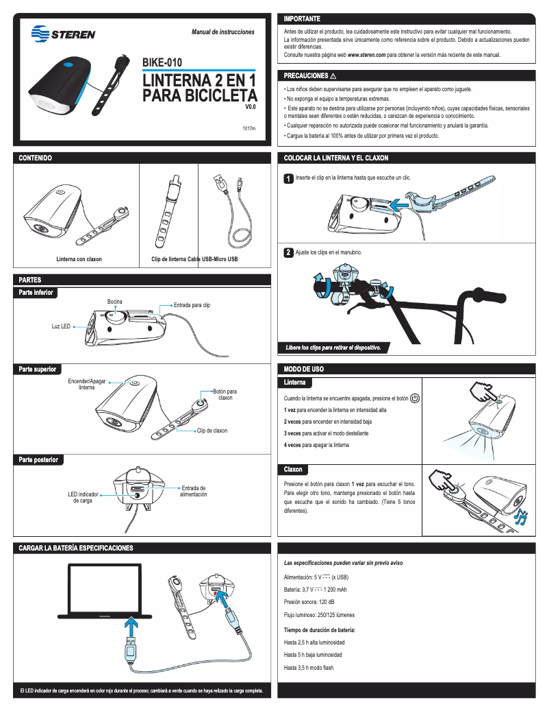 Página 1 del manual Manual de usuario Steren BIKE-010