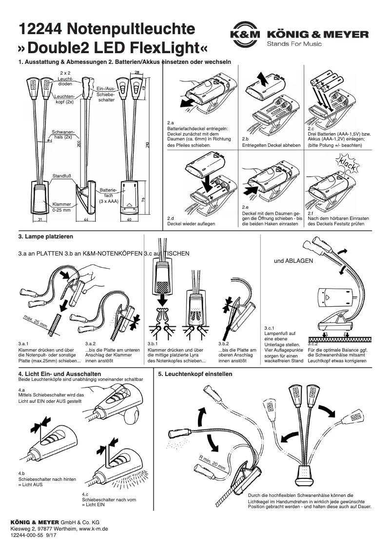 Page 1 de la notice Manuel utilisateur Konig & Meyer Double2 LED FlexLight 12244