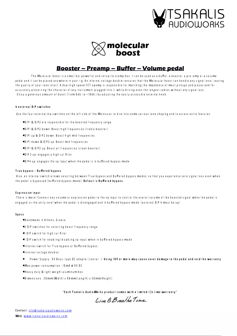 Page n°1 - Manuel utilisateur Tsakalis AudioWorks Molecular Booster