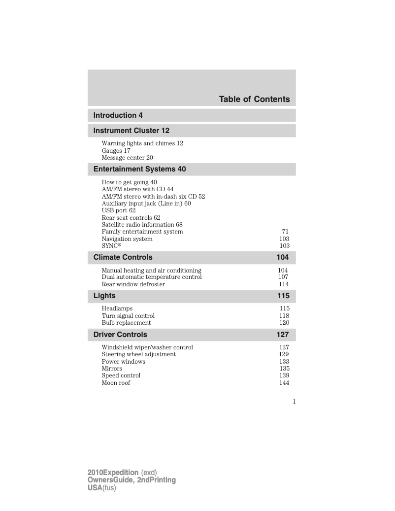 Page n°1 - Manuel utilisateur Ford Expedition (2010)