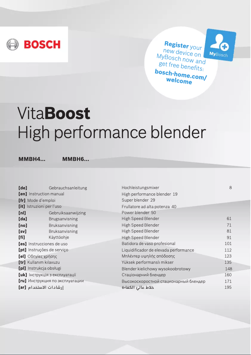 Image de la première page du manuel de l'appareil VitaBoost MMBH4P3B