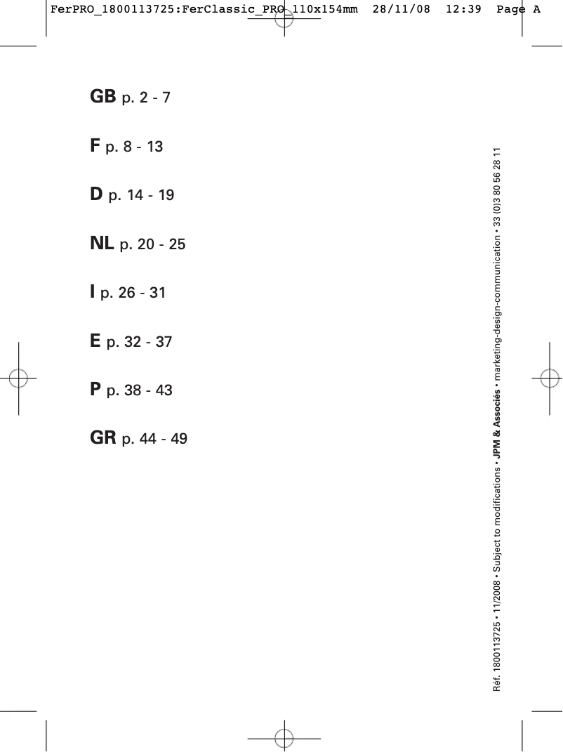 Page 1 de la notice Manuel utilisateur Rowenta Pro Perfect DG8770