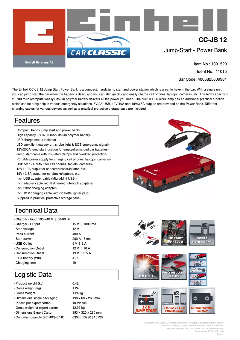 Page n°1 - Fiche technique Einhell CC-JS 12